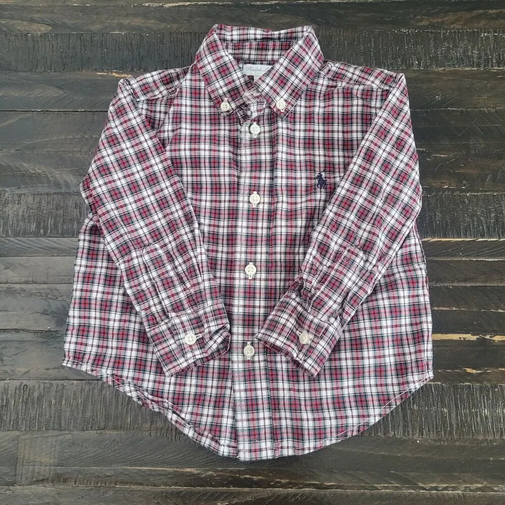 Ralph Lauren Boys Polo Red Plaid Button Down Dress Shirt Size 18M